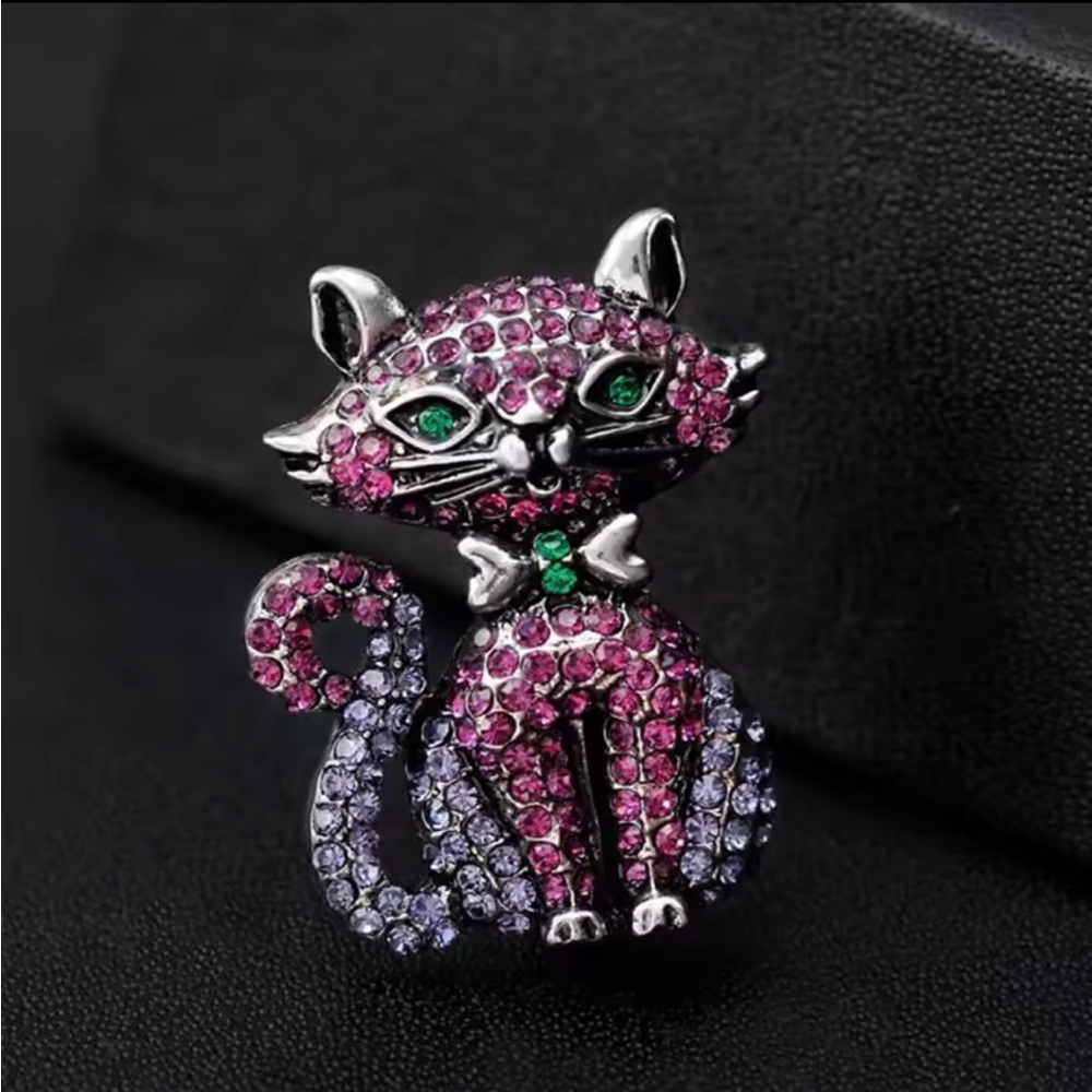 Flirty Pink & Purple Kitten Brooch Pin
